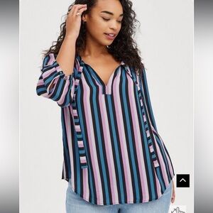 NWT torrid Georgette Bow Tie Blouse Stripe Multi Purple Size 1X